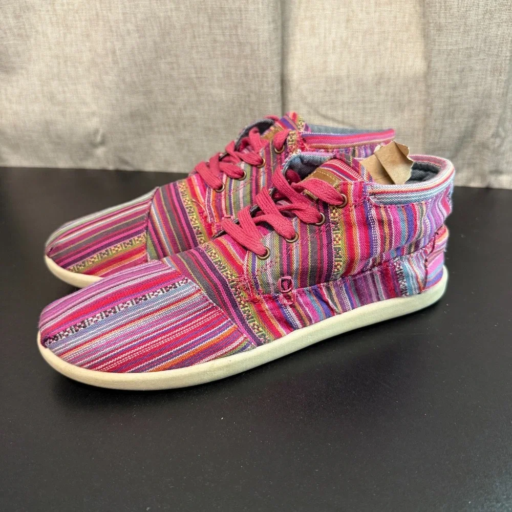 Toms Sneakers Womens US 5.5 Pink Multicolor Striped High Top Lace-Up Boho Hippie